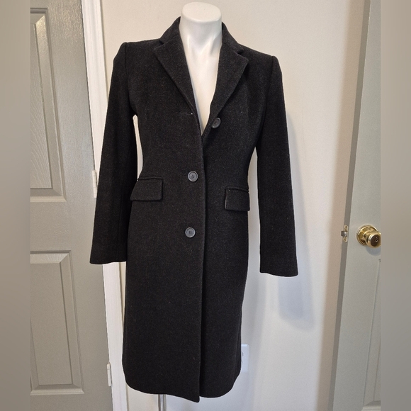 J.Crew Top Coat Wool/Cashmere Button Down Fully Lined Charcoal Peacoat(2)Petite - Picture 1 of 11